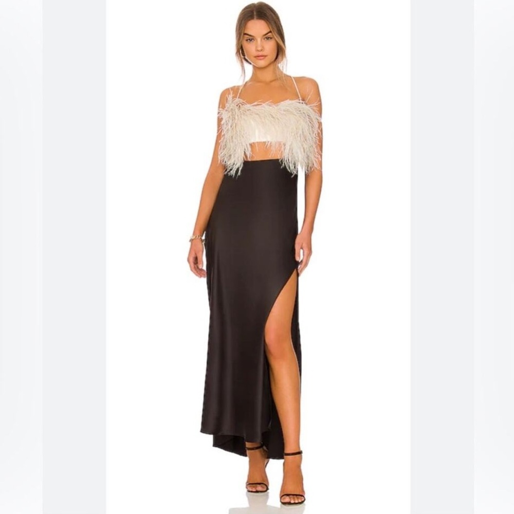 PatBO FEATHER TRIM MAXI SLIP DRESS size 10 NWT